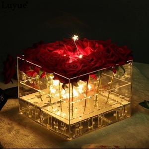 квадратная прозрачная акриловая коробка для цветов свадьба luruxy rose box