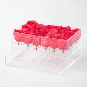 прямоугольная прозрачная акриловая цветочная коробка на 24 розы с выдвижной ящик 