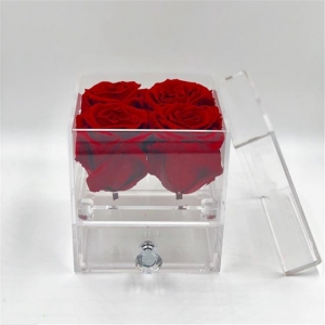 квадратная прозрачная акриловая коробка с 4 розами с выдвижной ящик 