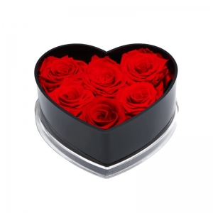 Черное сердце в форме 6 отверстий акриловые цветочные коробки роз на продажу 