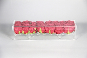 Длинная прямоугольная акриловая розовая коробка для 12 роз 
