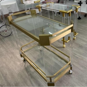 оптовая продажа с фабрики Современная прозрачная акриловая золотая сервировочная тележка 